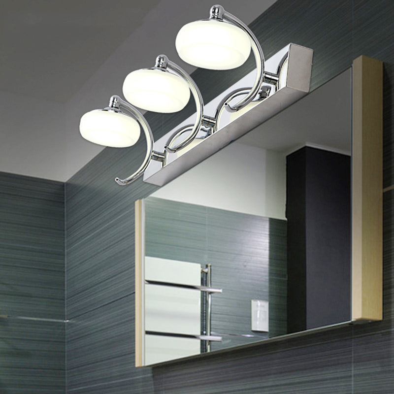 Round Shade Bathroom Vanity Light Frosted Acrylic 2/3 Heads Modernist Style Wall Lamp in Silver, Warm/White Lighting