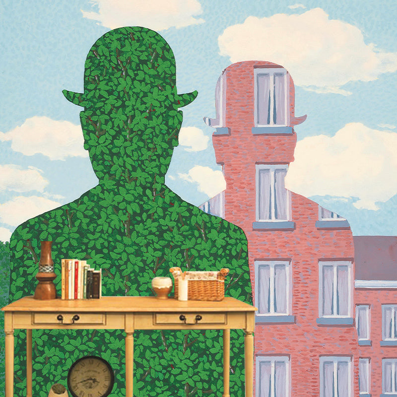 Surrealism Artwork Man Shape Mural Decal Pink-Green Moisture Resistant Wall Covering for Corridor