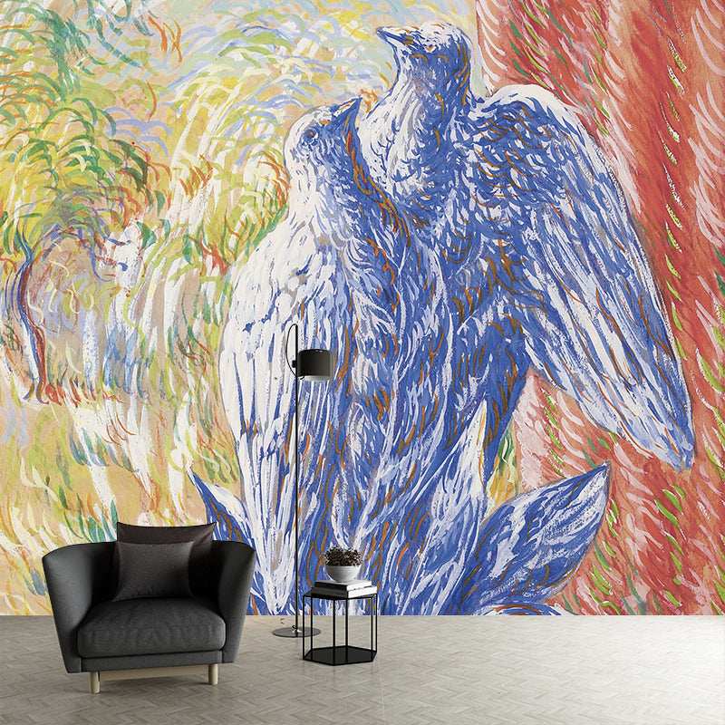 Surreal Botanical Bird Wallpaper Murals Red-Yellow-Blue Washable Wall Decor for Living Room