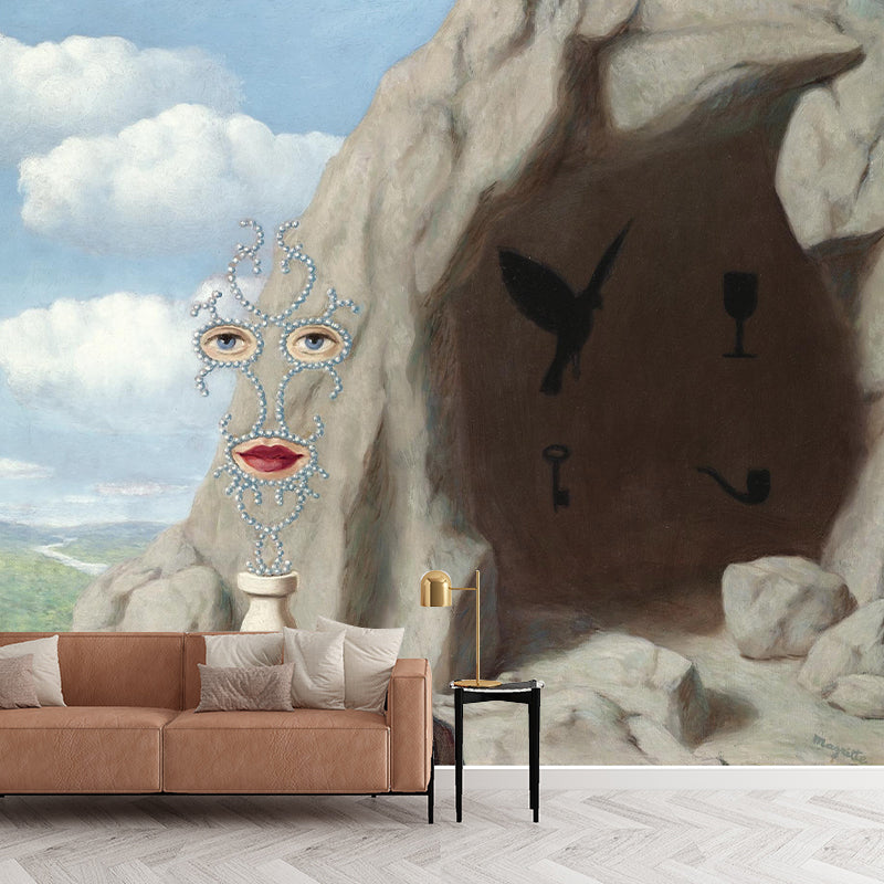 Whole Sheherazade and Cave Murals Stain Resistant Surreal Bedroom Wall Art in Grey-Blue