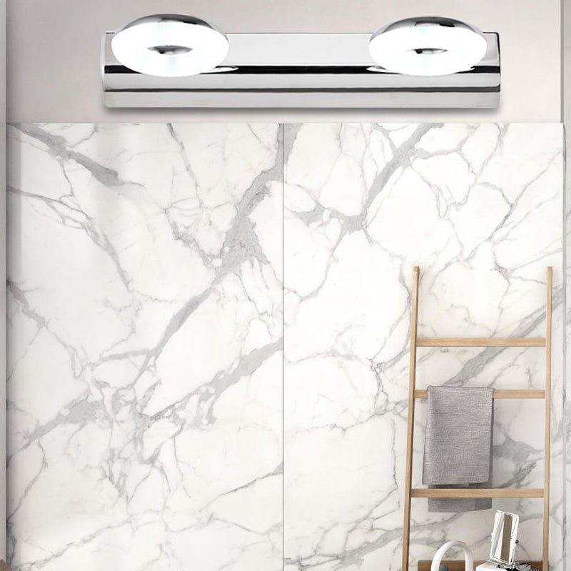 2/3 Heads Bathroom Wall Lighting with Circular Acrylic Shade Silver Finish Vanity Light in Warm/White Lighting