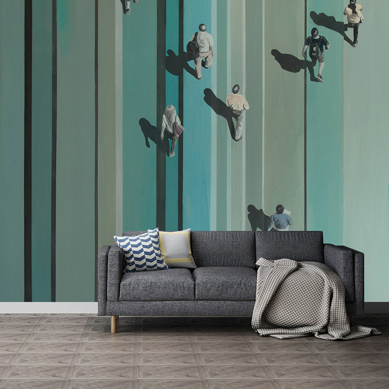 Artistic Pedestrian Wall Mural Grey-Blue Living Room Wall Decor, Personalized Size