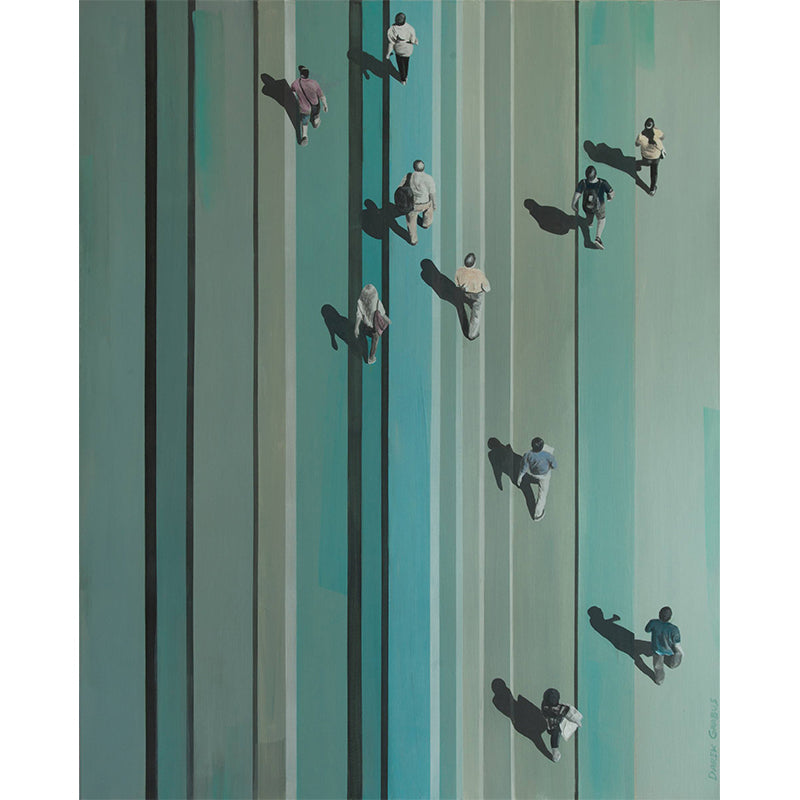 Artistic Pedestrian Wall Mural Grey-Blue Living Room Wall Decor, Personalized Size