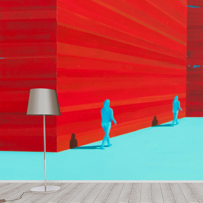 Red-Blue Artistic Wallpaper Murals Whole Nude Pedestrian Wall Decor for Home Gallery