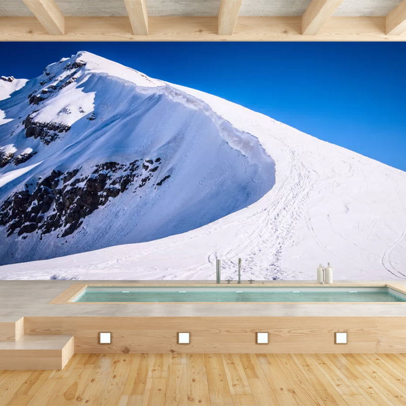 Road to Snowy Cliff Mural Wallpaper Blue-White Modern Style Wall Art for Living Room