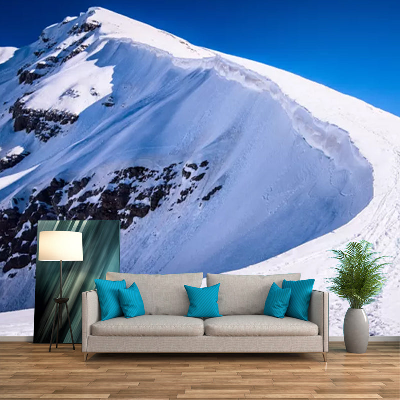 Road to Snowy Cliff Mural Wallpaper Blue-White Modern Style Wall Art for Living Room