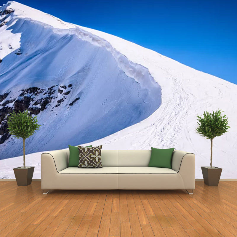 Road to Snowy Cliff Mural Wallpaper Blue-White Modern Style Wall Art for Living Room