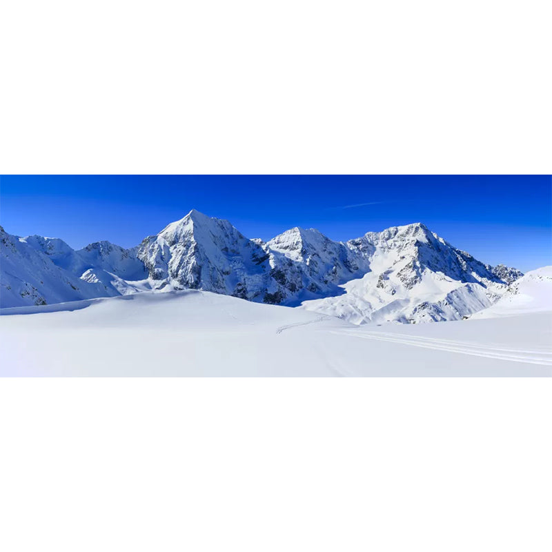 Full Size Snow Scenery Mural for Bedroom Straight Road to Mountain Pattern Wall Decor in Blue-White, Waterproof