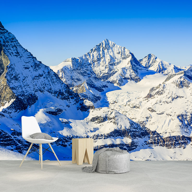 Snowy Rock Mountain Wallpaper Murals Contemporary Washable Living Room Wall Covering, Custom Print