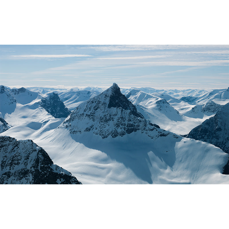 Modern Snowy Mountain Landscape Mural Blue-White Stain Resistant Wall Decor for Living Room