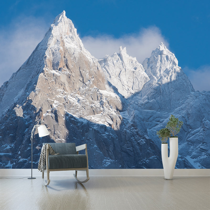 Beautiful Snow Peaks Wallpaper Murals for Living Room Winter Scenery Wall Art, Custom Size