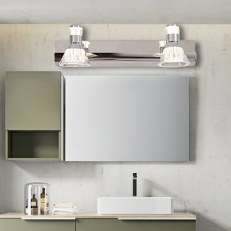 Contemporary Style Conic Sconce Light Aluminum 2/3/4 Lights Bathroom Stainless Steel Vanity Lighting, Warm/White Light
