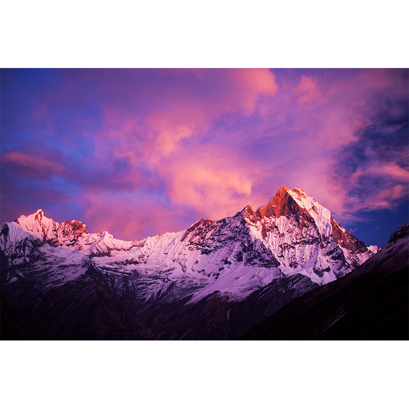 Enchanting Dusky Snow Mountain Murals for Living Room, Pink-Blue-Purple, Made to Measure