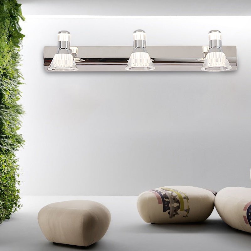 Stile contemporaneo conico conico light alluminio 2/3/4 luci bagno in acciaio inossidabile illuminazione da vanità, luce calda/bianca