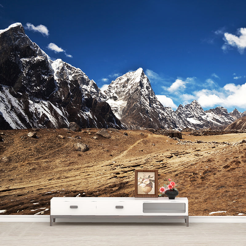 Personalized Photography Modern Mural with Exposed Soil in Melting Mountain Pattern, Blue-Brown