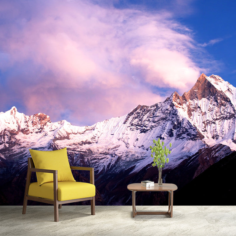 Pink-Blue Contemporary Wall Murals Whole Dark Snow Mountain and Sunny Sky Wall Art for Home