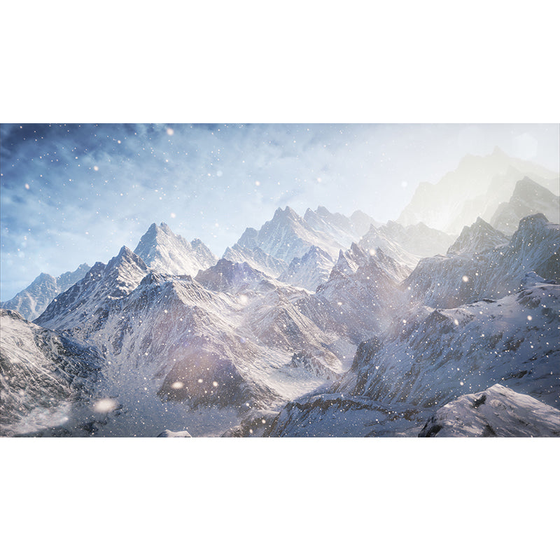 Modernist Snowing Mountain Scenery Mural for Living Room Personalized Wall Art in Grey-White