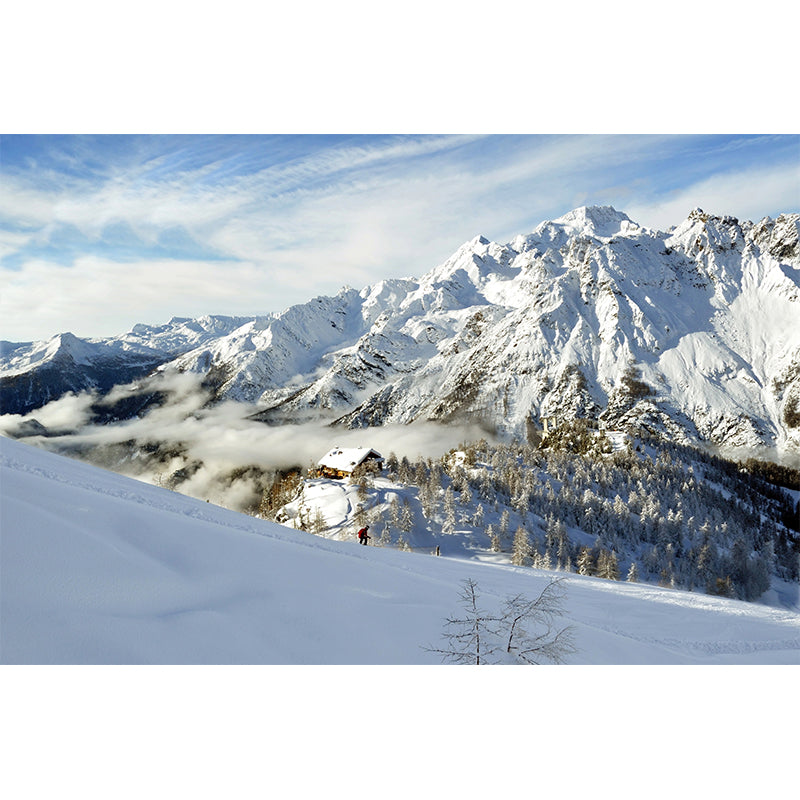 Modern Snow Mountain Cabin Murals Non-Woven Waterproof Grey-White Wall Decor for Home