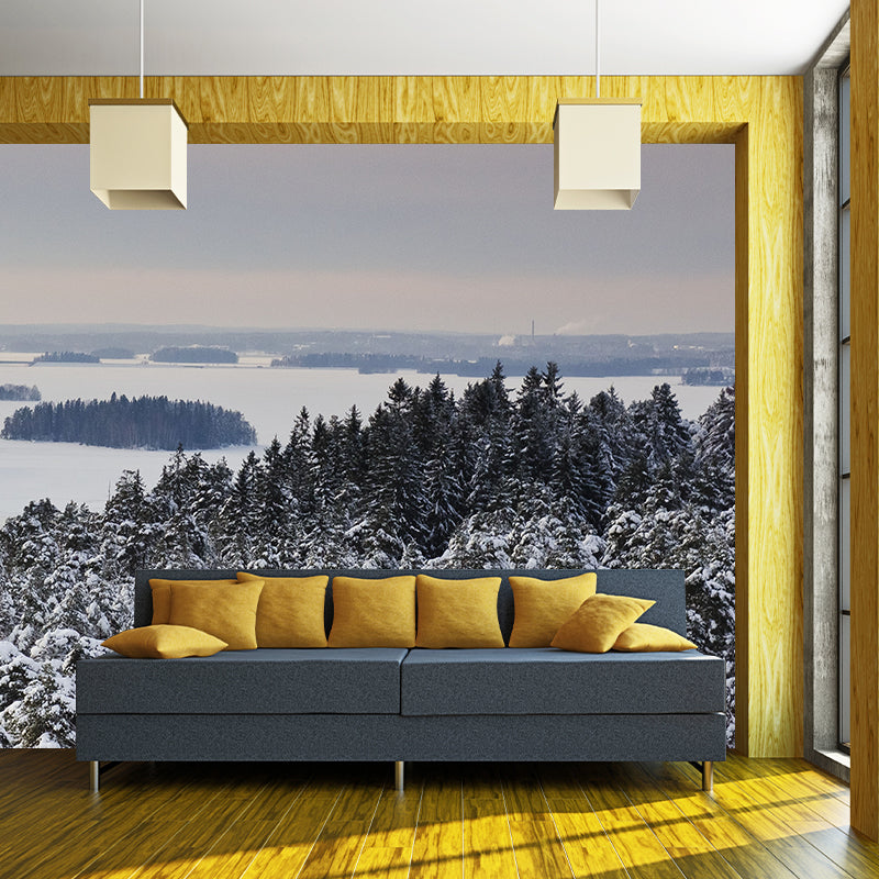Grey-White Snow Forest Mural Wallpaper Stain Proof Modern Bedroom Wall Decoration
