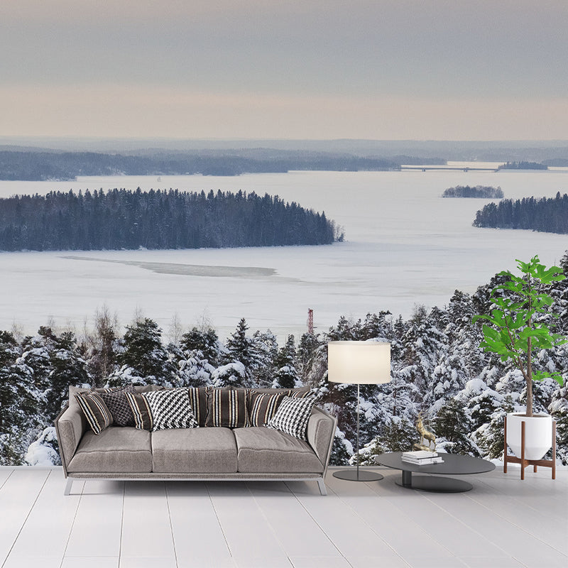 Grey-White Snow Forest Mural Wallpaper Stain Proof Modern Bedroom Wall Decoration