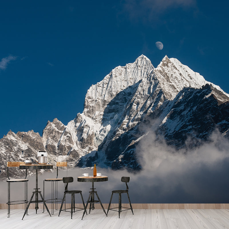 Big Modern Wall Paper Murals Grey-Blue Waxing Gibbous over Snow Mountain Wall Decor, Custom Size