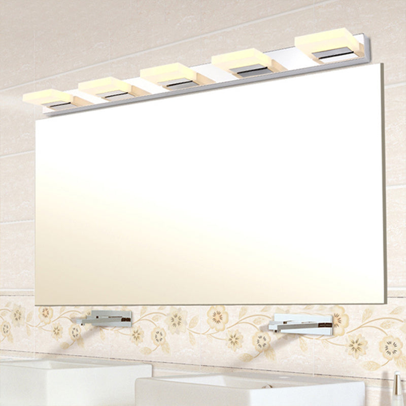 2/3/5 Lights Bathroom Vanity Light with Brick Acrylic Shade Chrome Wall Mounted Sconce in Warm/White Light