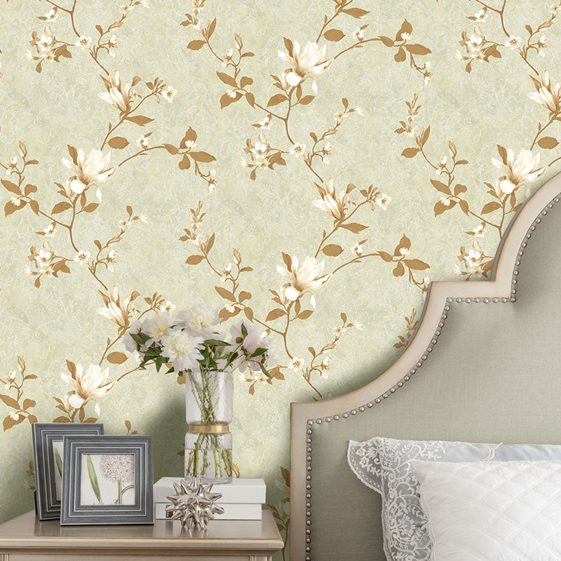 Non-Woven Unpasted Wallpaper Countryside Magnolia Print Wall Covering for Living Room