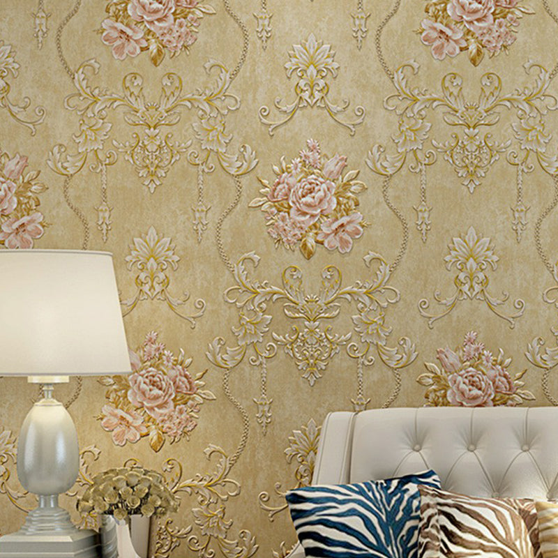 Embossed Soft Color Wallpaper Rural Peonies Wall Decor for Living Room, 33' L x 20.5" W