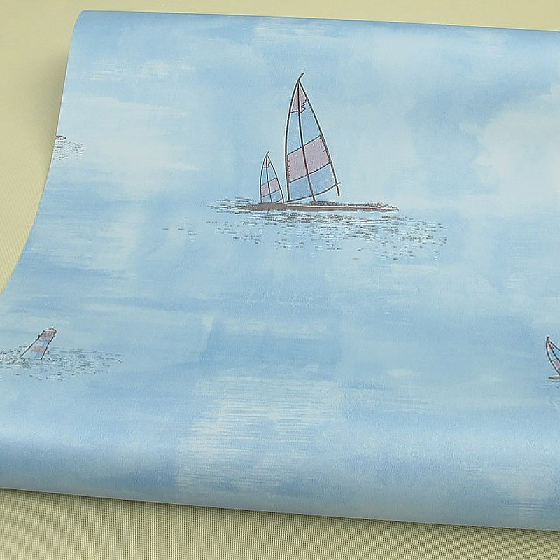 Nautical Sailboat Wallpaper Roll Novelty Smooth Wall Decor for Childrens Playroom