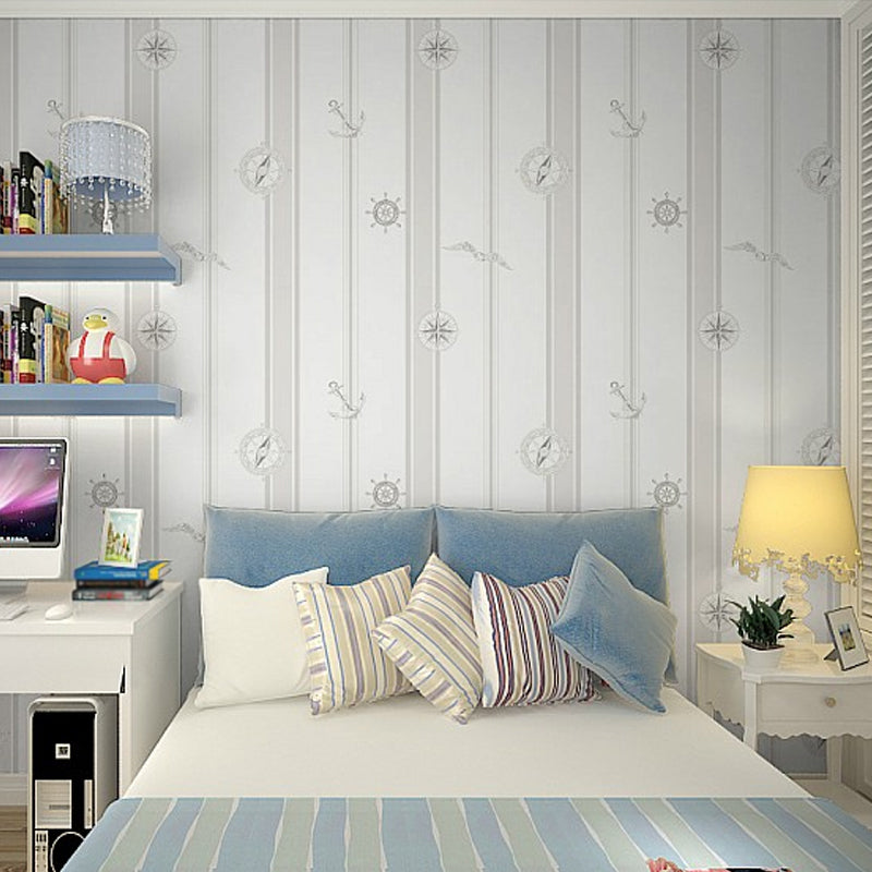 Novelty Stripe Wallpaper Pastel Color Nautical Wall Covering for Childrens Bedroom