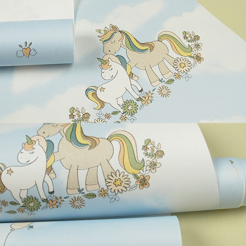 Papier peint licorne de dessin animé mignon pour chambre d'enfant, couleur douce, 31' L x 20,5" W