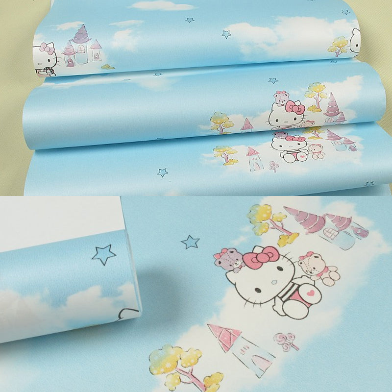 Cartoon Kitten Wallpaper Roll for Kids Room 54.2-sq ft Wall Decor in Pastel Color