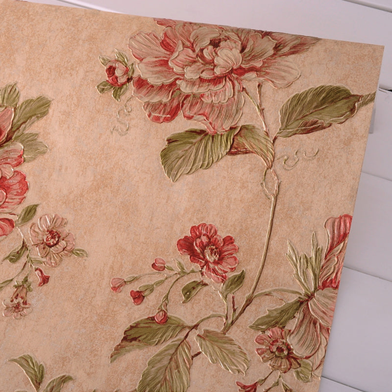 Country Peony Wallpaper Roll Dark Color Living Room Wall Covering, 33' L x 20.5" W
