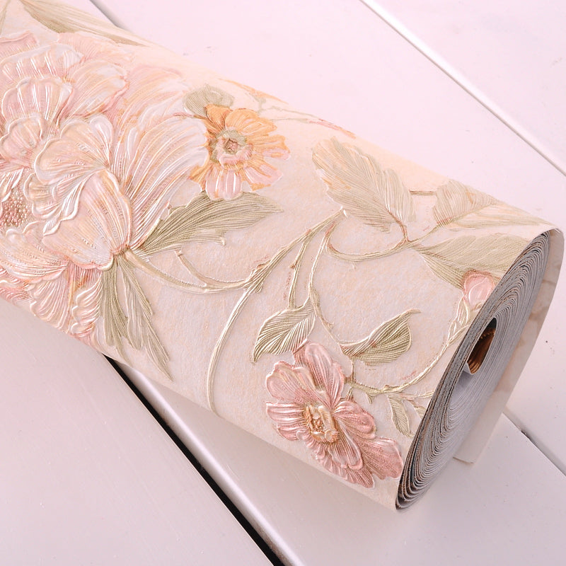 Country Peony Wallpaper Roll Dark Color Living Room Wall Covering, 33' L x 20.5" W