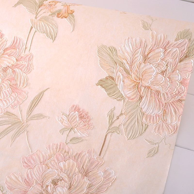 Country Peony Wallpaper Roll Dark Color Living Room Wall Covering, 33' L x 20.5" W
