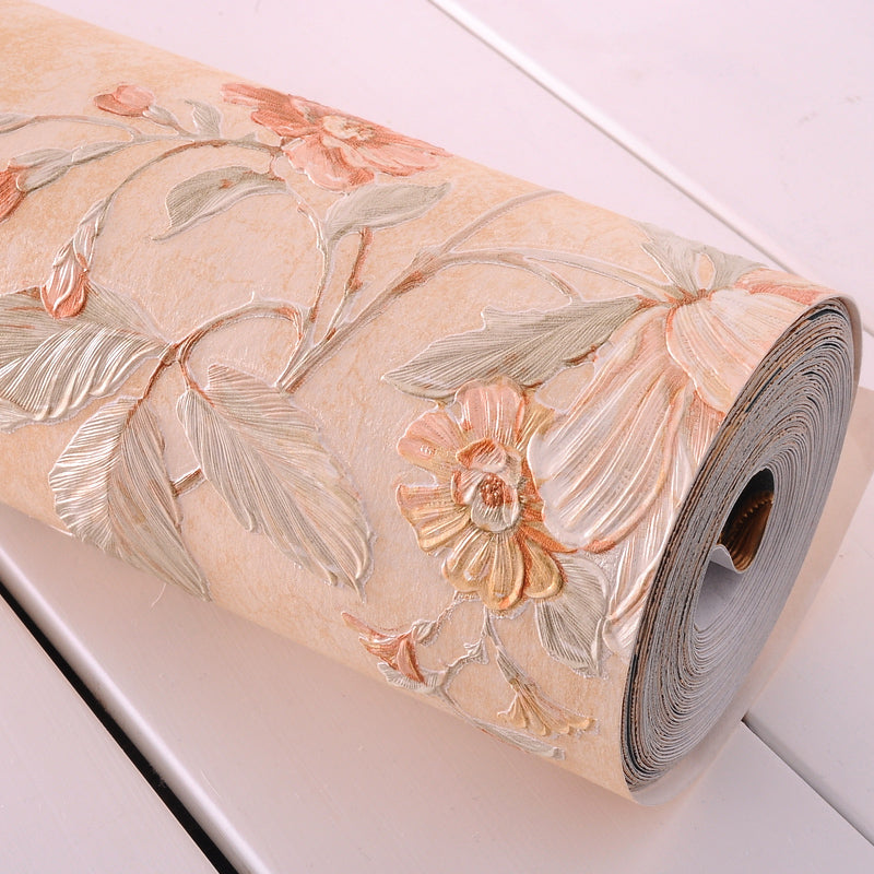 Country Peony Wallpaper Roll Dark Color Living Room Wall Covering, 33' L x 20.5" W