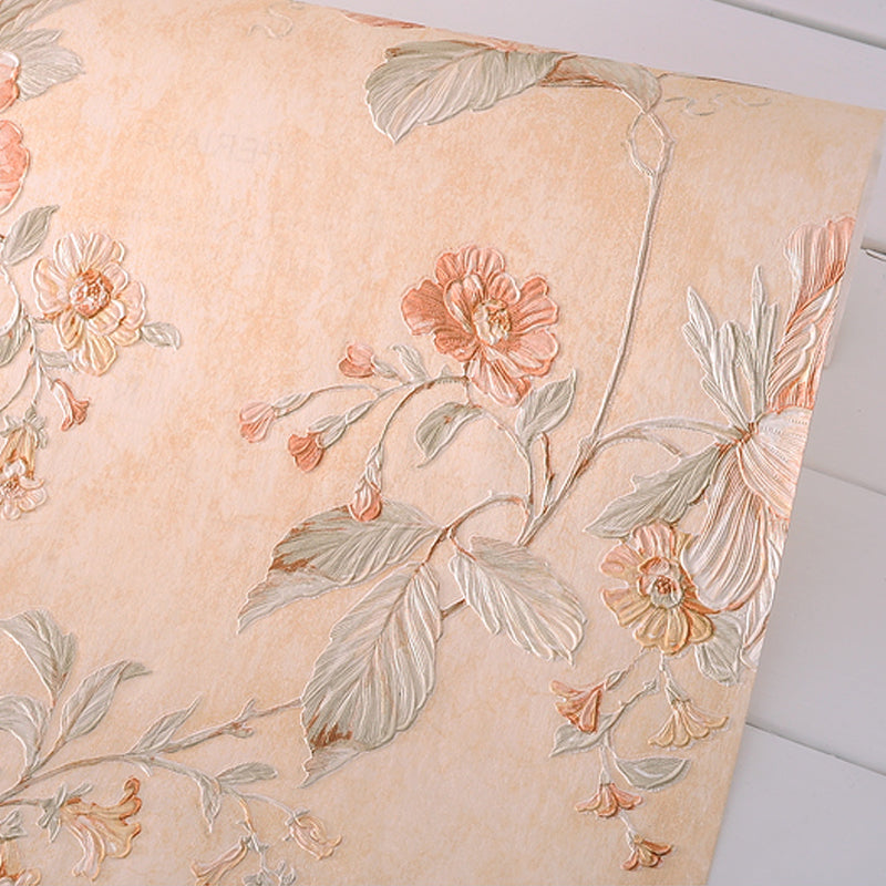 Country Peony Wallpaper Roll Dark Color Living Room Wall Covering, 33' L x 20.5" W