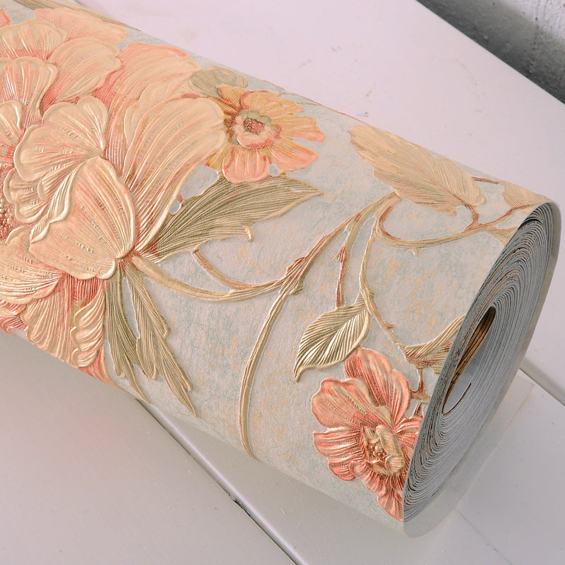 Country Peony Wallpaper Roll Dark Color Living Room Wall Covering, 33' L x 20.5" W