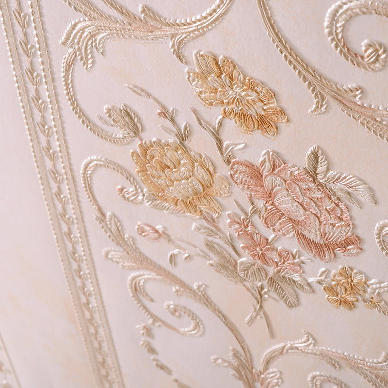 Non-Woven Stain Resistant Wallpaper Rural Embossed Peonies Wall Art for Living Room
