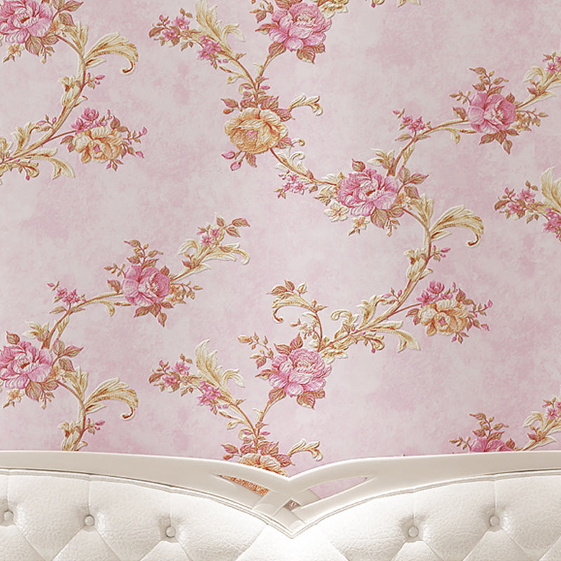 Pastel Color Rustic Wallpaper Roll 33' L x 20.5" W Peony and Branch Wall Decor for Home