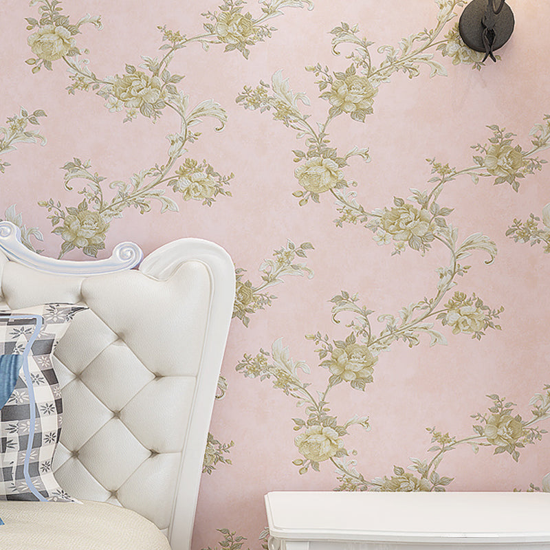 Pastel Color Rustic Wallpaper Roll 33' L x 20.5" W Peony and Branch Wall Decor for Home