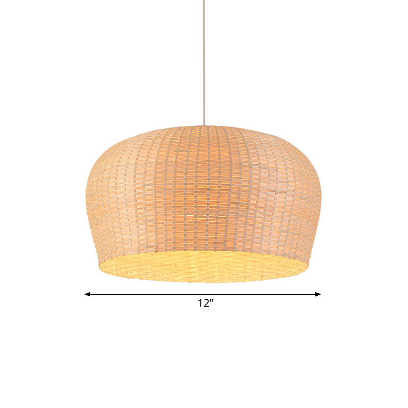 12"/19.5" Wide Dome Woven Bamboo Ceiling Pendant Lamp Asian Single Light Beige Hanging Light for Restaurant Dining Room