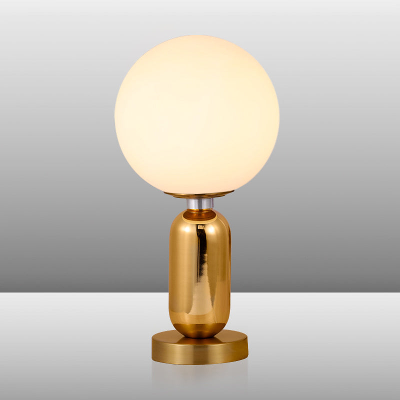 Contemporary Ball Shape Wall Lamp White Glass Single Light Study Room Wall Mounted Lighting with Metal Base in Gold