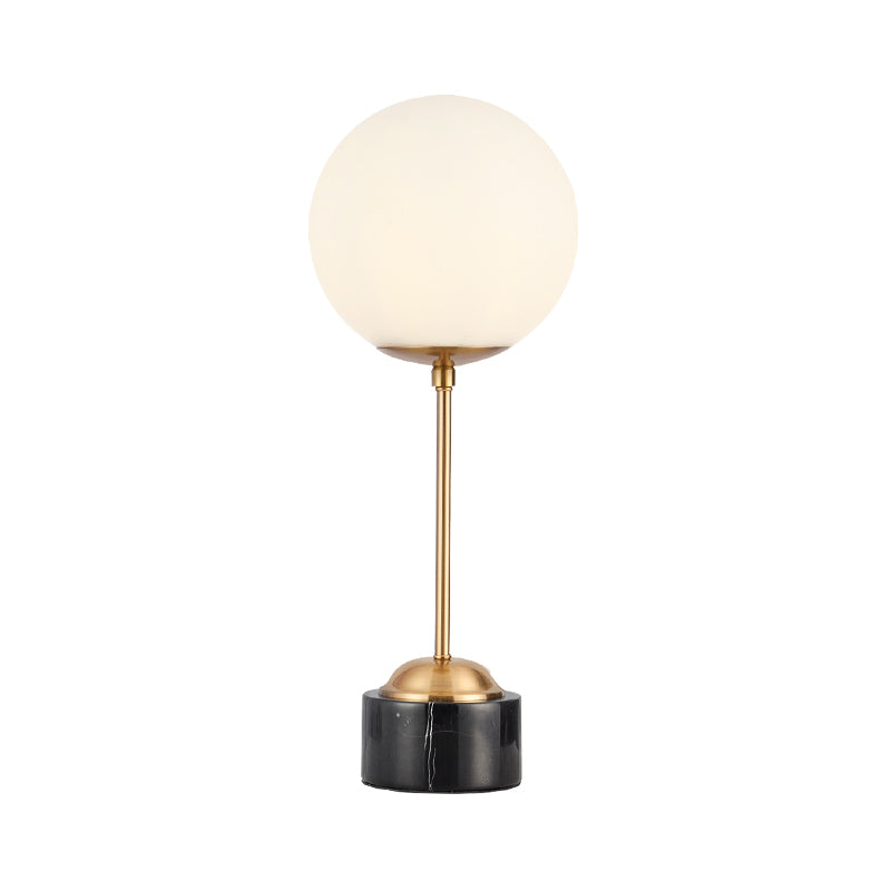 Milky Glass Globe Table Lamp Modernist 1-Head Black and Gold Nightstand Light for Bedside