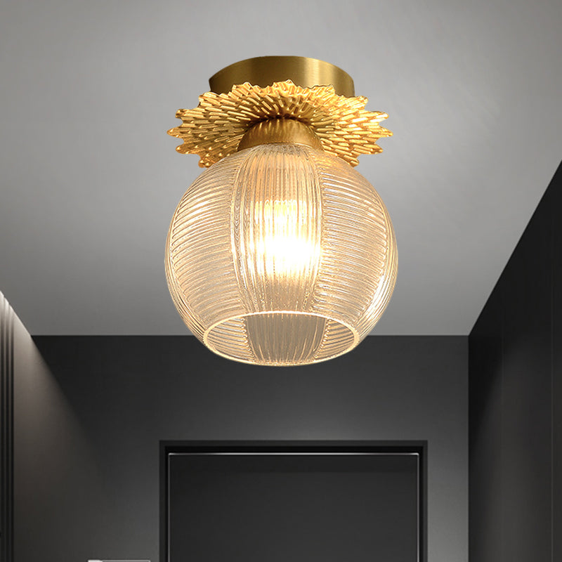 Global Semi Flush Contemporain Clair/Blanc/Bleu Prisme Verre Ampoule Unique Couloir Près du Plafonnier