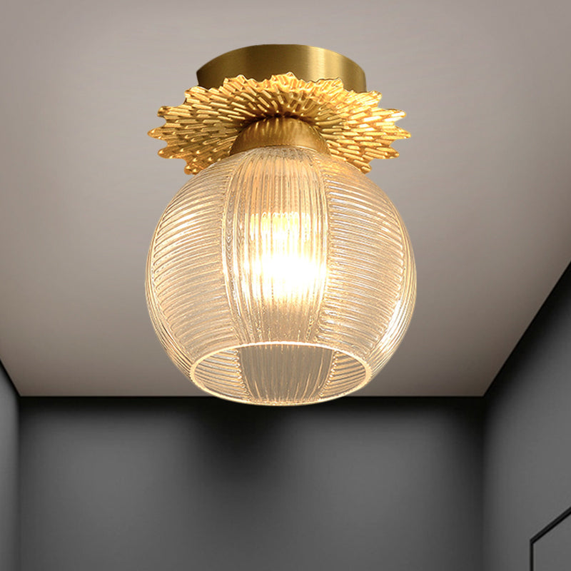 Global Semi Flush Contemporain Clair/Blanc/Bleu Prisme Verre Ampoule Unique Couloir Près du Plafonnier
