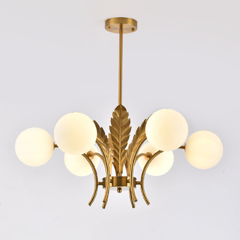 Bol plafondlamp eenvoud wit/roze/cognac glas 6-bulb salon led hangende kroonluchter met bladdecoratie