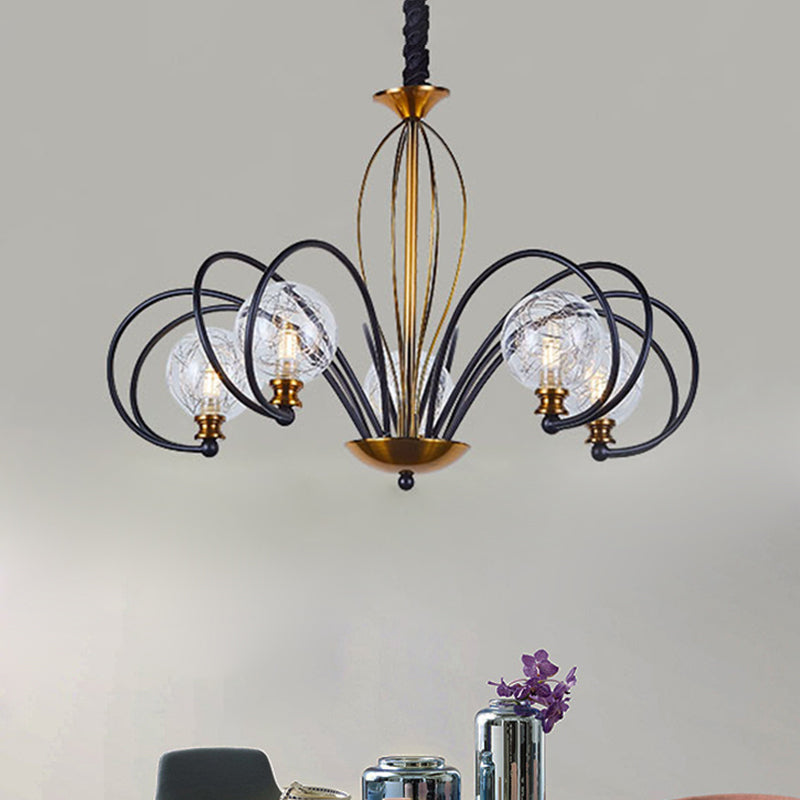 Black-Gold Modo Ceiling Chandelier Simplicity 5/8 Bulbs Clear Glass Arched Arm Pendant Light Fixture