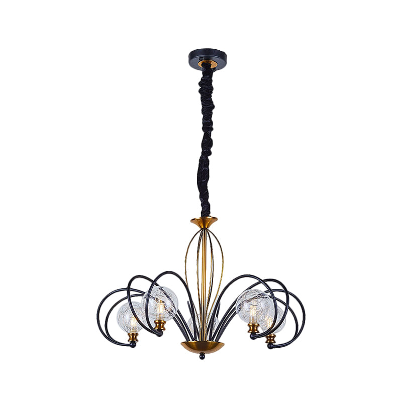 Black-Gold Modo Ceiling Chandelier Simplicity 5/8 Bulbs Clear Glass Arched Arm Pendant Light Fixture