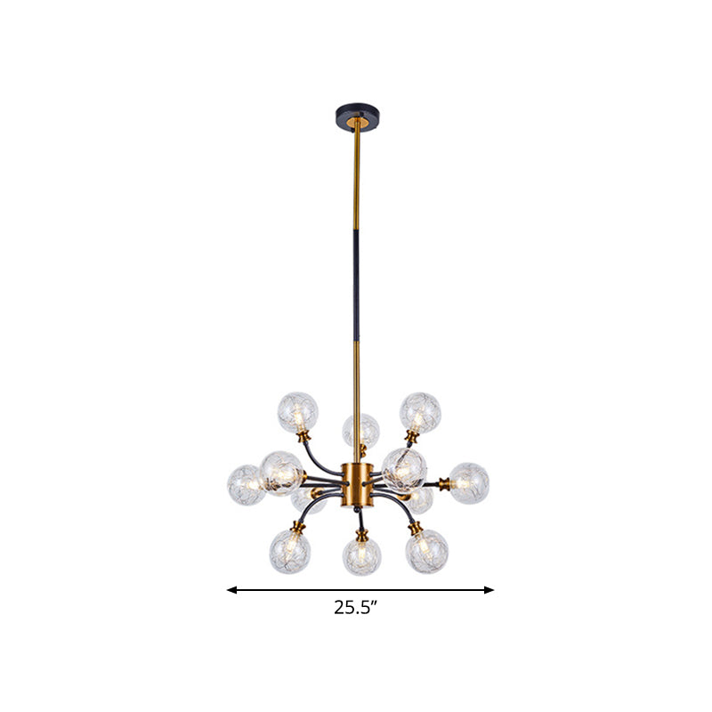 Bubble Suspended Lighting Post Modern Clear Glass 12/16-Light Black and Gold Ceiling Chandelier with Curvy Arm